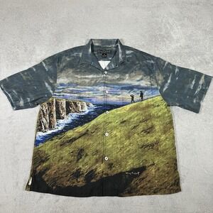 Guy Buffet Shirt Mens XL Silk Golfing Golfer Landscape Loop Collar Button Up